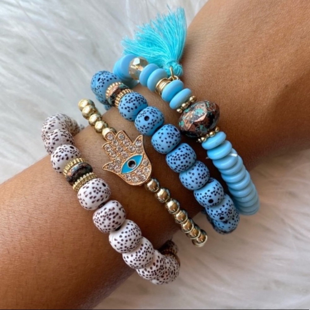4 piece bracelet set, blue bracelet set